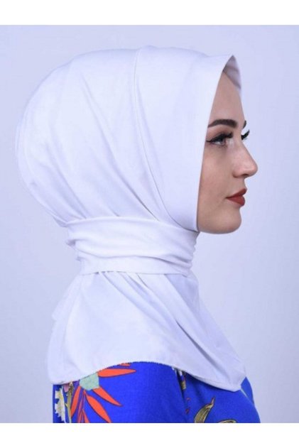 Hijabchi Women's Hijab White Snap Neck Collar Hijap Bonnet Model Scarf Shawl