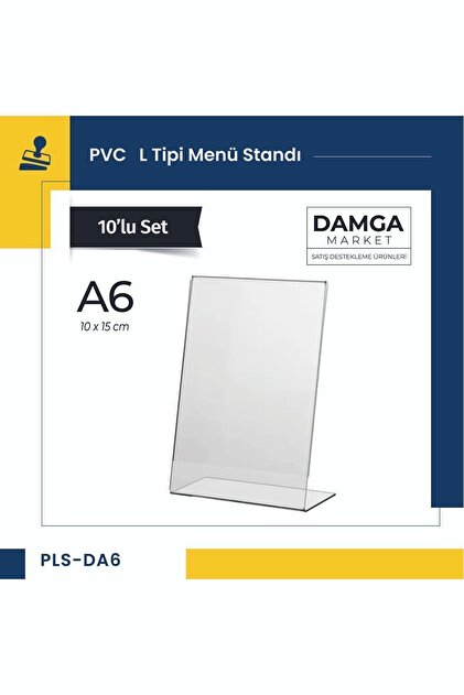 DamgaMarket Pvc L Tipi A6 Menü, Masaüstü Standı Dikey, Şeffaf, 10