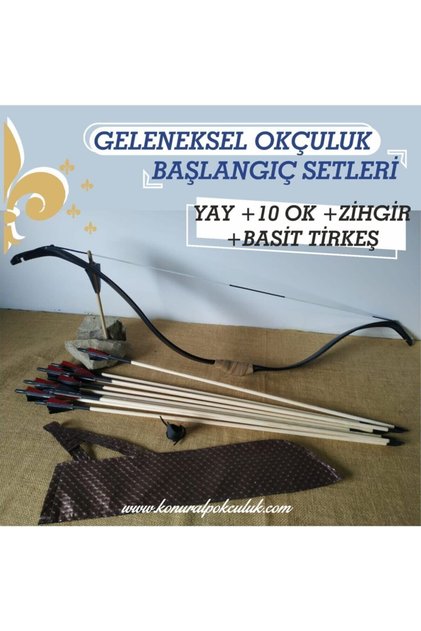 Geleneksel Okçuluk Başlangıç Seti (Basit Tirkeş +10 Ok +zihgir)