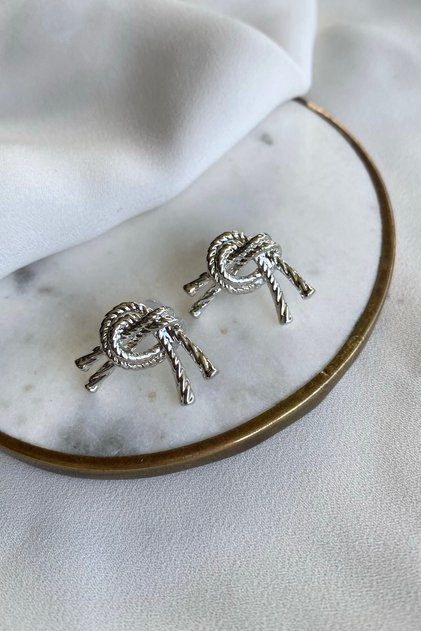 Steel Knot Earrings Silver Color