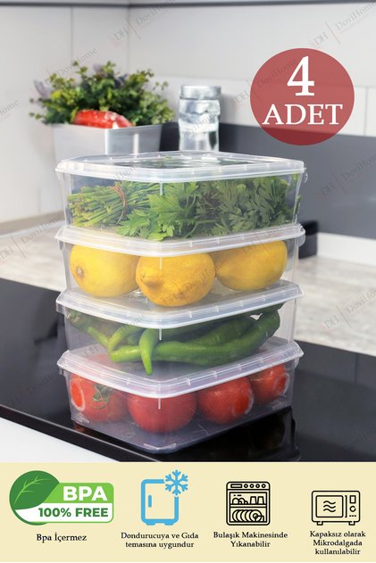 4 Pieces 1.35 Lt Bpa-Free Transparent Refrigerator and Freezer Storage Containers