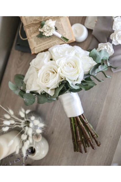 Okaliptuslu Gül Nikah Çiçeği Buket’i