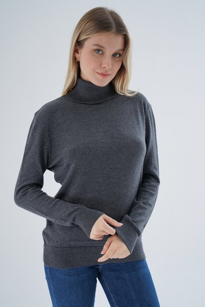Anthracite 100% Organic Cotton Turtleneck Sweater