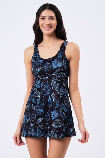 Women's Lycra Shorts Leaf Patterned Dress Swimsuit (Shorts Separate with Breast Pads)