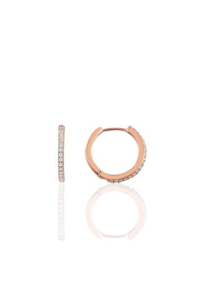 Gümüş 14 Mm Rose Zirkon Taşlı Tamtur Halka Küpe Sgtl10140rose