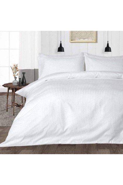 Double Striped Cotton Satin Hotel Duvet Cover Set