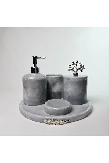 Dusty Silver Marble Bathroom Set 5Li/Gray Marble Bathroom Set