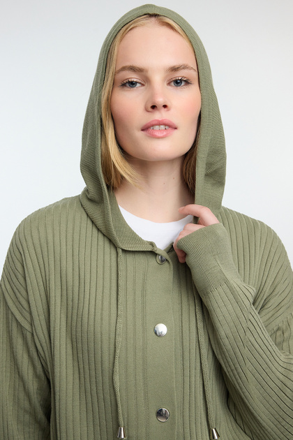 Trendyolmilla Modest Haki Kapüşonlu Oversize Triko Alt-Üst Takım
