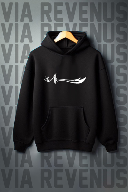 Hz Ali Zülfikar Printed Kangaroo Pocket 3 Thread Threaded Oversize Wide Fit Hooded Sweatshirt