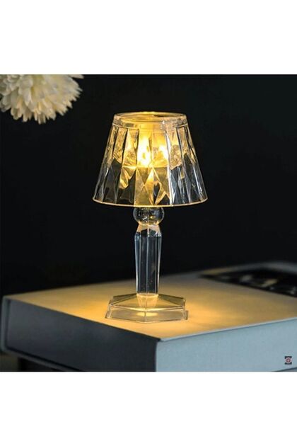 Küçük Boy Kristal Elmas Led Masa Lambası Pilli Projeksiyon Mini Şeffaf Abajur 12 Cm