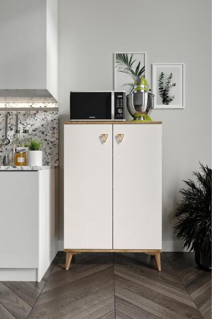 Simple Çok Amaçlı Dolap Mutfak Balkon Kiler Banyo Ayakkabılık Dolabı Ekru Ceviz
