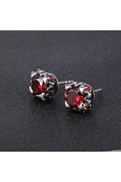 Red Stone Gothic Nail Model Vintage Stainless & Tarnish-Resistant Unisex Earrings