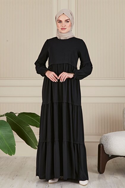 Fusta din mătase Medina, cu straturi, rochie tesettür, rochie pentru mamă, rochie pentru rugăciune, rochie tesettür elegantă și stilată