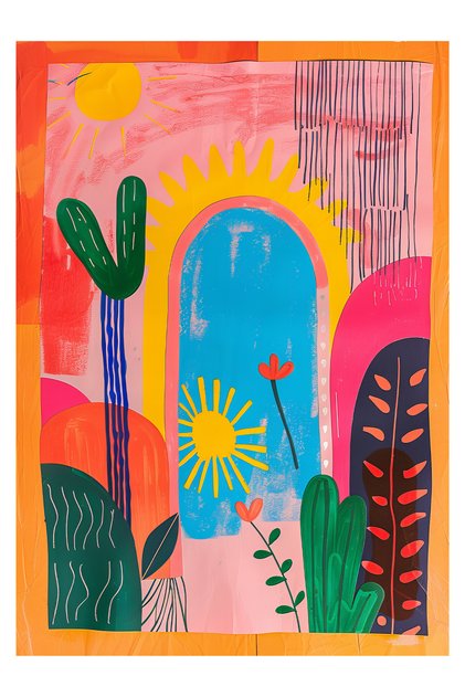 Paris Collection Multicolored Sun and Cactus Patterned Modern Decorative Carpet Paris09