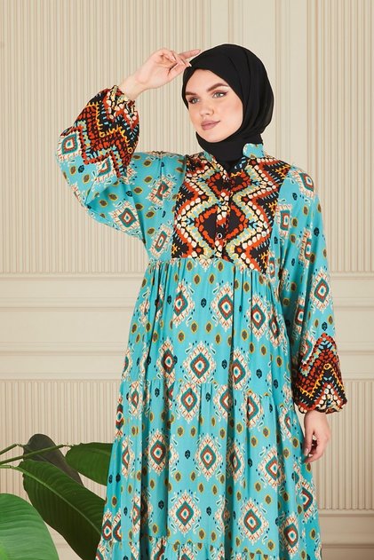 Alaçatı Dress Hijab Dress Summer Dress Shawl Pattern Dress Water Pattern Dress