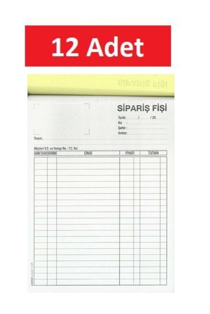 A5 Otokopili Sipariş Fişi 2 Nüsha 12 Adet