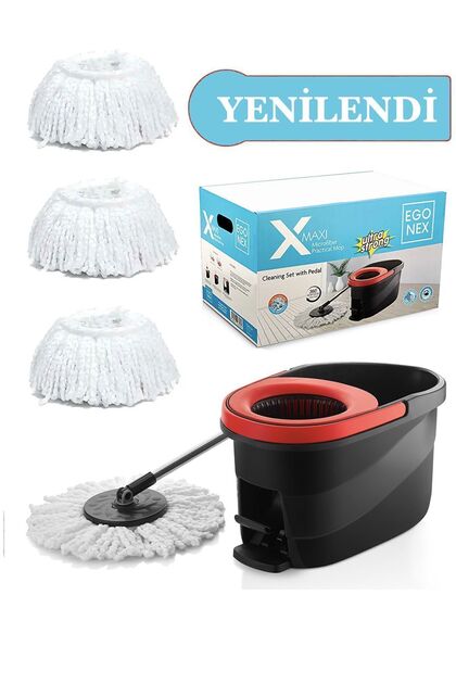 X-maxi Yenilendi Pedallı Mop ( 3 Yedek Bez Hediyeli ) Temizlik Seti Vileda Döner Mop Seti