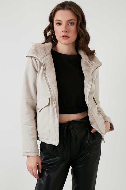15208777 Feather and Plain Double Sided Hooded Coat