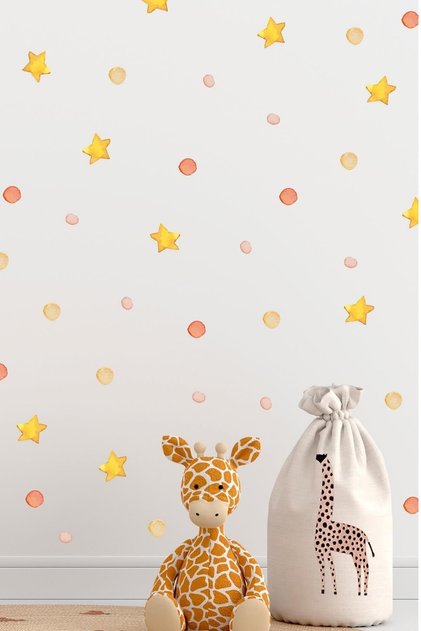 Star and Polka Dots in Soft Colors Sticker Set, Glass Wall Cabinet Sticker Set