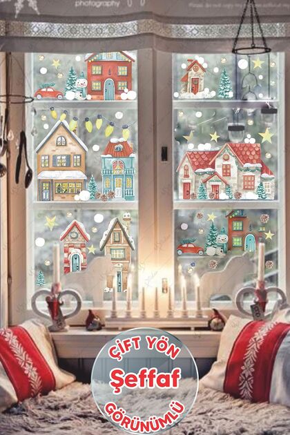 New Year Transparent Snowy City New Year Kids Baby Room Sticker Set Reversible Looking