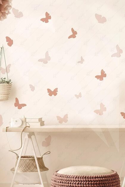 Children's Baby Room Decorative Sticker Set with Butterfly Figure in Pastel Tones 64 Pieces