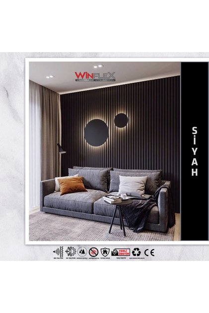 WİNPANEL Dekoratif Ahşap Duvar Paneli – SİYAH RENK ( 60X240CM).