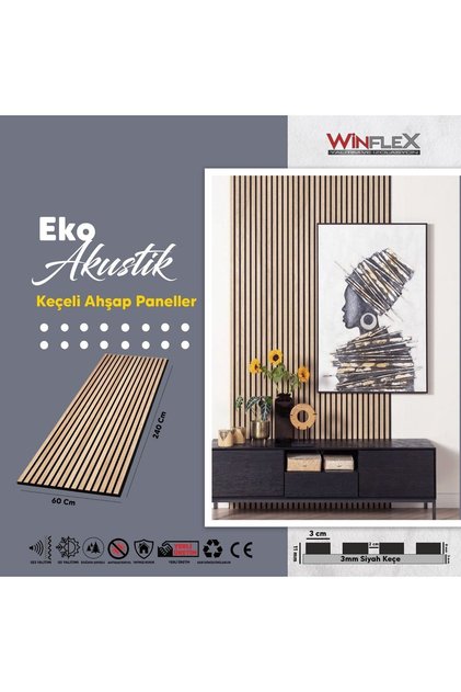EKO KEÇELİ AKUSTİK AHŞAP PANELİ – SAFİR MEŞE (60X240CM).