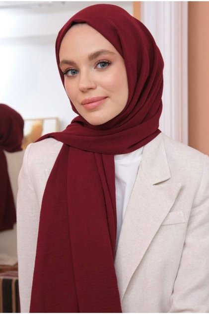 Tesettür Pamuk Kraş Cazz Şal Modeli Bordo
