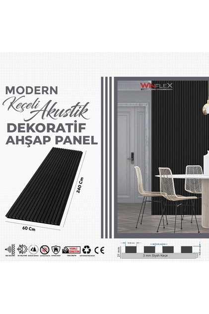 KEÇELİ DEKORATİF AKUSTİK AHŞAP PANEL – SİYAH RENK (60X240CM).