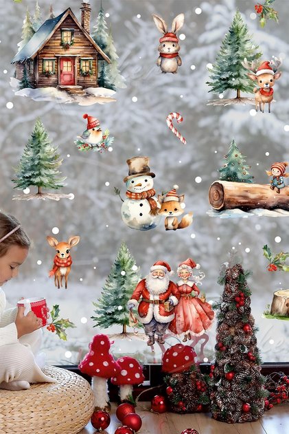 New Year Themed, Winter Concept Snowy Soft Colors Sticker Set, New Year Decoration Sticker Set