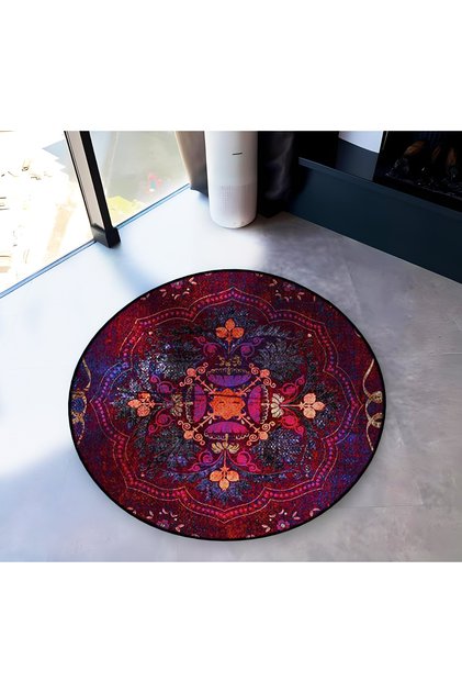 Multicolored Flower Motif Traditional Patterned Round Woven Base Vintage Decorative Carpet 6140