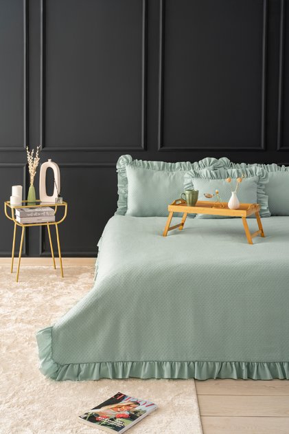 Eva Double Pique Bedspread Set Adaçayi - Cotton Ruffle Bedspread Set - Stylish Box and Packaging