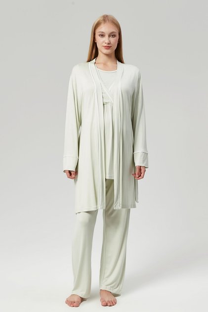 Emzirme Özellikli Sabahlıklı Hamile Lohusa Pijama Takımı