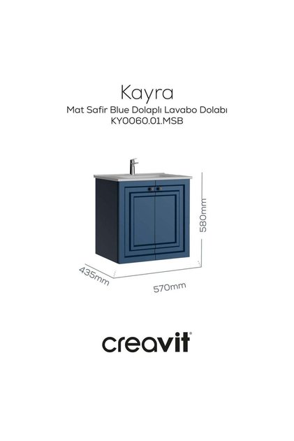 Mat Safir Blue Kapaklı Lavabo Dolabı 60 cm