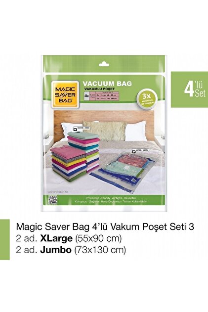 ショップ袋セット Magic Saver Bag 4'lü Vakumlu Poşet Set-3 - Fiyatı, Yorumları