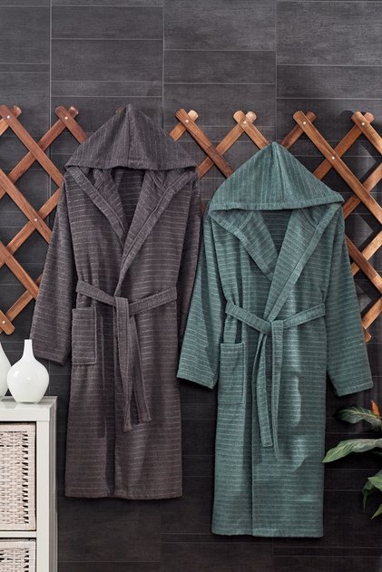 Quina Green Anthracite Hooded Oversize Bathrobe Set
