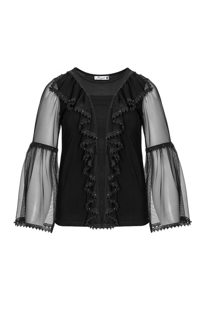 Plus Size Blouse with Tulle Flounce and Tulle Sleeves