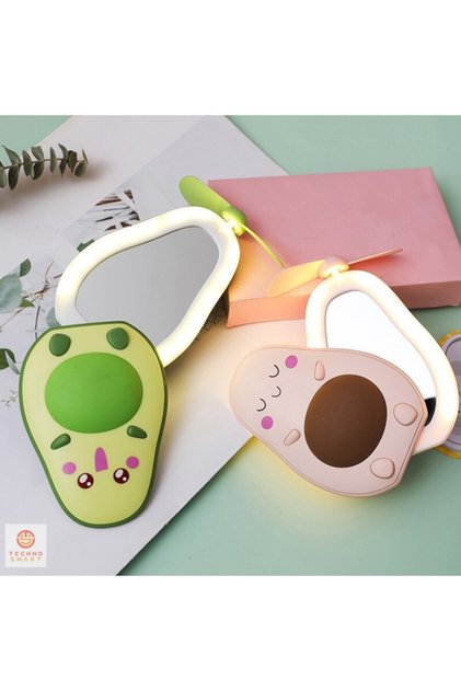 Led Işıklı Makyaj Aynası Mini El Fanı Usb Şarjlı Avakado Figürlü Fonksiyonel Vantilatör