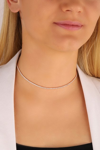 Pembe Altın 2 mm Su Yolu 925 Ayar Gümüş Kolye