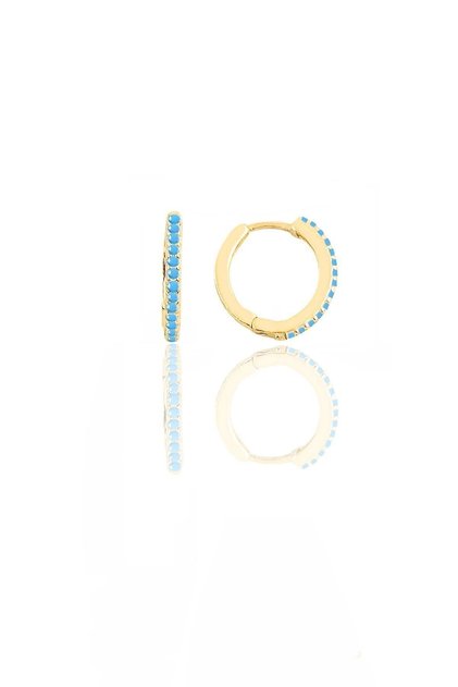 Gümüş Altın Yaldızlı Turkuaz Taşlı 12 Mm Halka Küpe Sgtl11742gold
