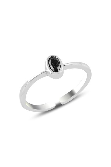 Gümüş Rodyumlu Siyah Taşlı Ayarlamalı Yüzük Sgtl10162syh