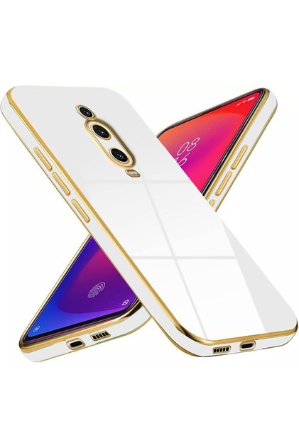Xiaomi Mi 9t Case Shiny Edge Gold Embroidered Camera Protected Cover White