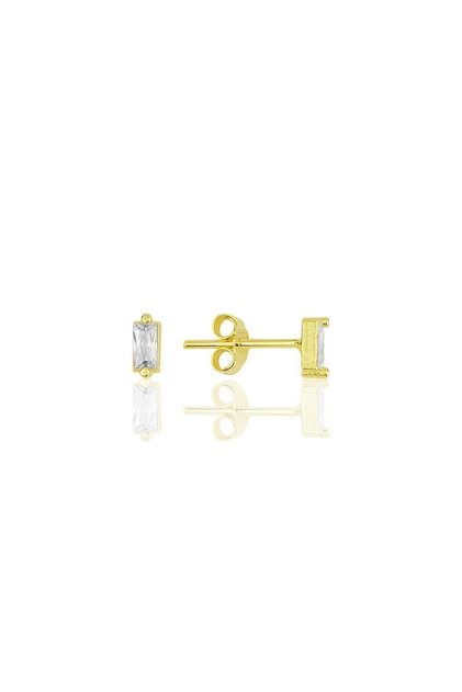 Gümüş Altın Yaldızlı Zirkon Baget Taşlı Küpe Sgtl11717gold