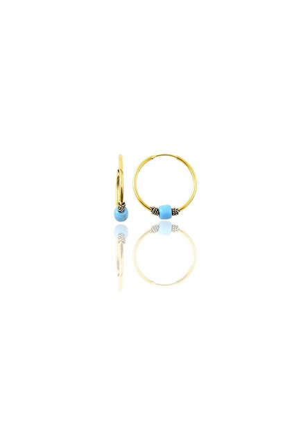 Gümüş Altın Yaldızlı 14 Mm Turkuaz Taşlı Halka Küpe Sgtl11276gold