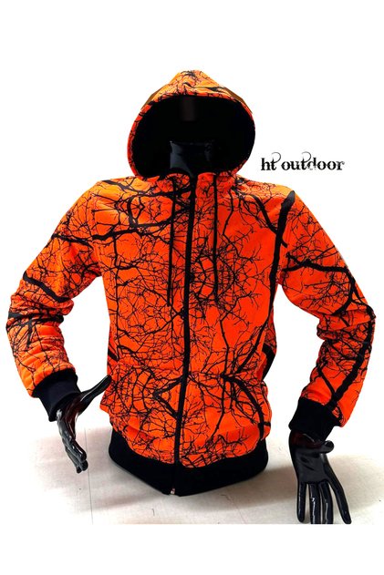 kışlık fermuarlı dal desenli avcı polar sweatshirt