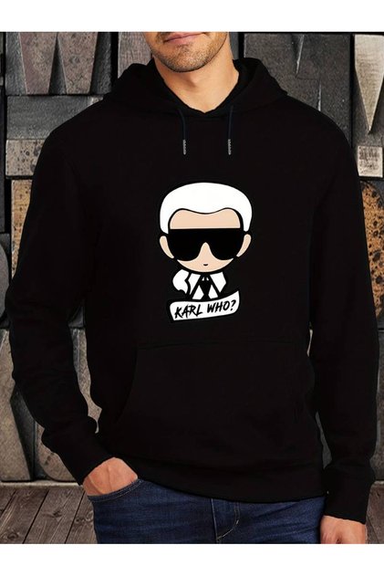 Men's Printed Oversize Hooded Black Ribbon Thick Sweatshirt
