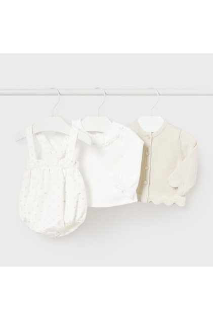 Kız Bebek 3'lü Romper Tulum Body Bolero Set Krem L25K2245