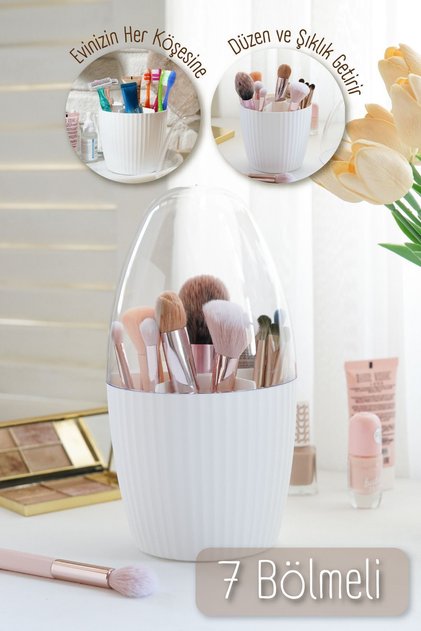 7 Compartment White Makeup Organizer - Fanus Covered Design
