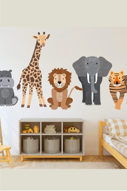 Giraffe Lion Elephant Tiger Rhino Animals Kids Room Sticker Set