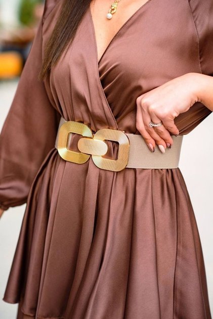 Gold Buckle Interlocking Elastic Women's Belt, Jacket Belt, Shirt Belt, Dress Belt